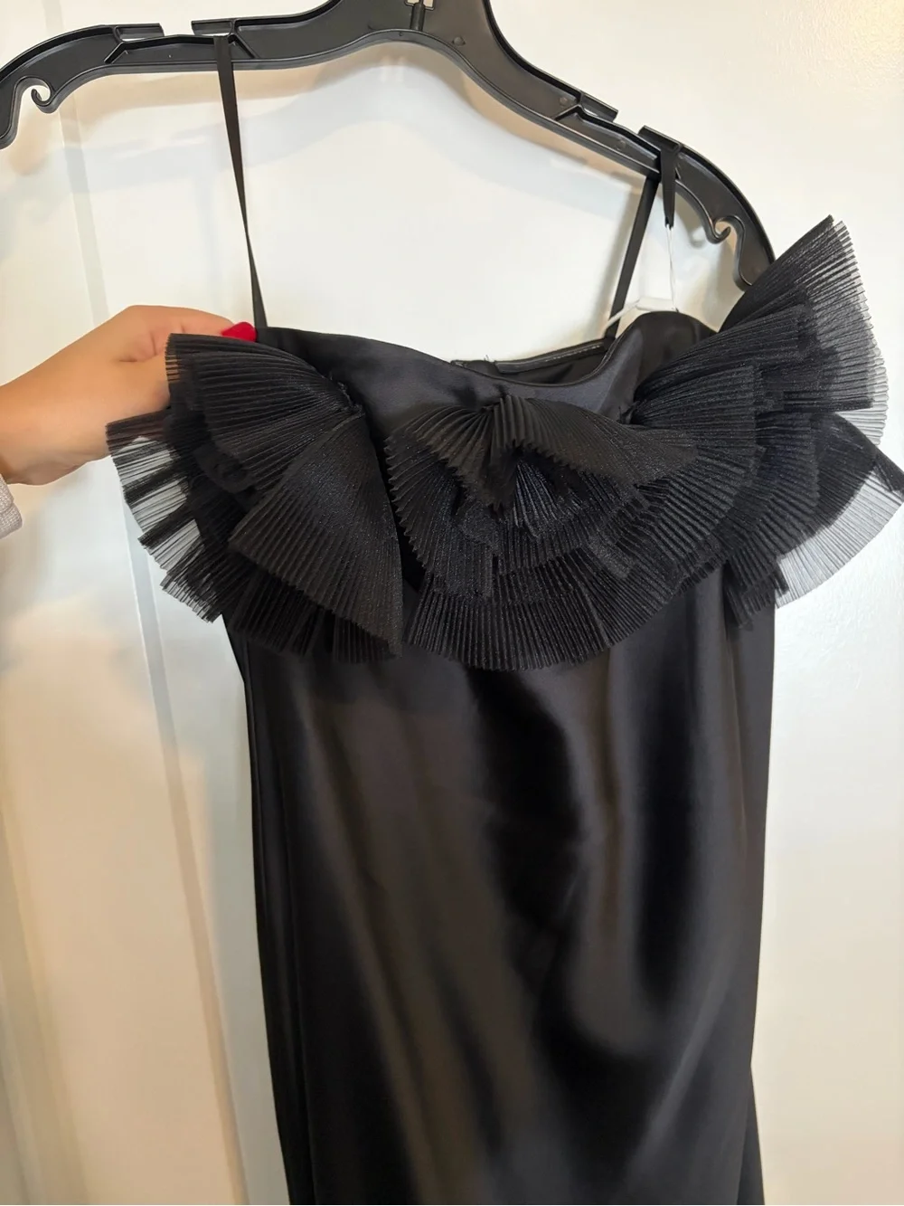 Saks Fifth Avenue Black Floral-Trim Slip Gown